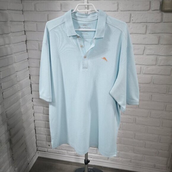 Tommy Bahama Mens Size Large Tall Light Blue Straight Fit Sailfish Logo Polo - Picture 1 of 7